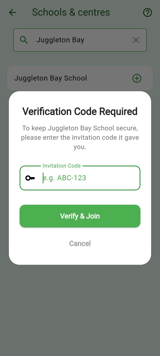 Joining a school with an invite code